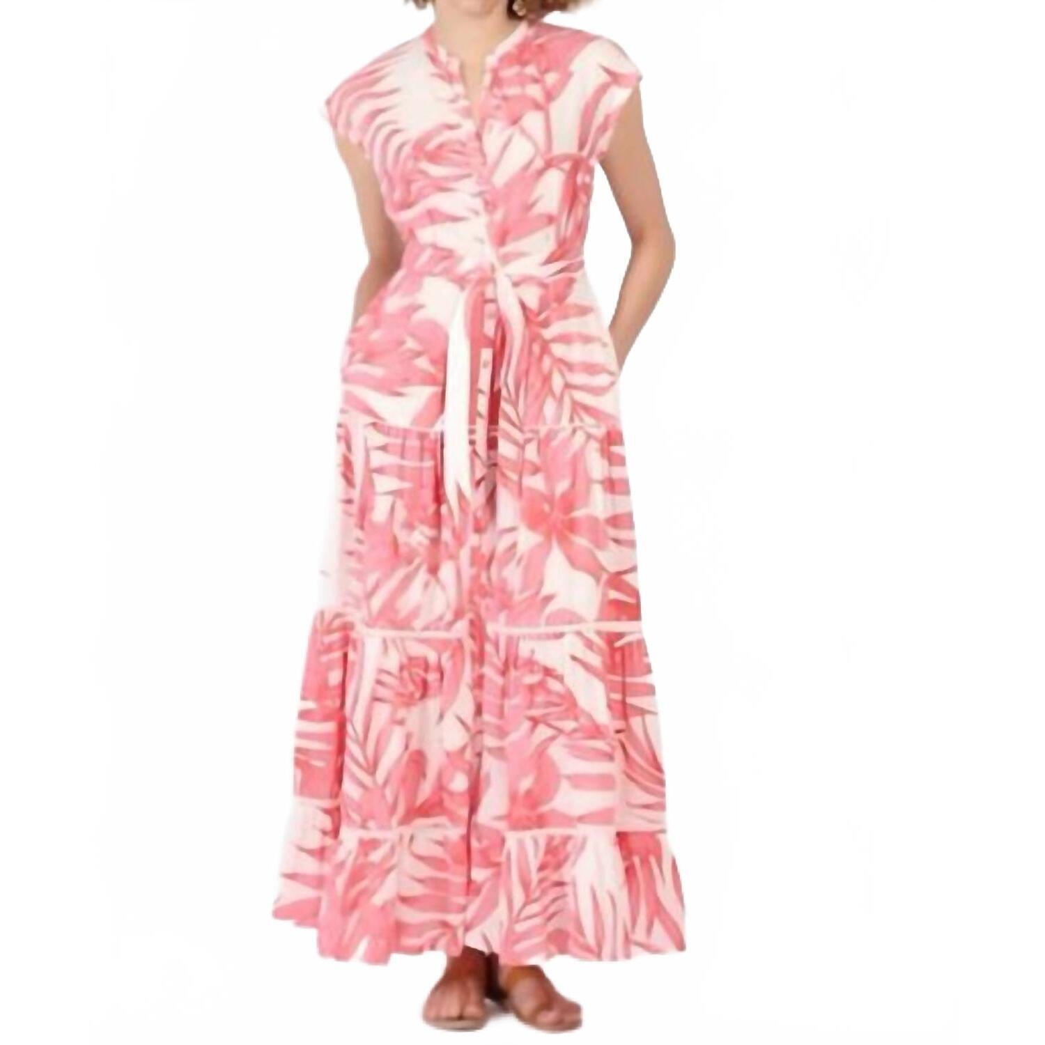 New Poupette St Barth Kora Maxi Dress In Pink Palm Leaf